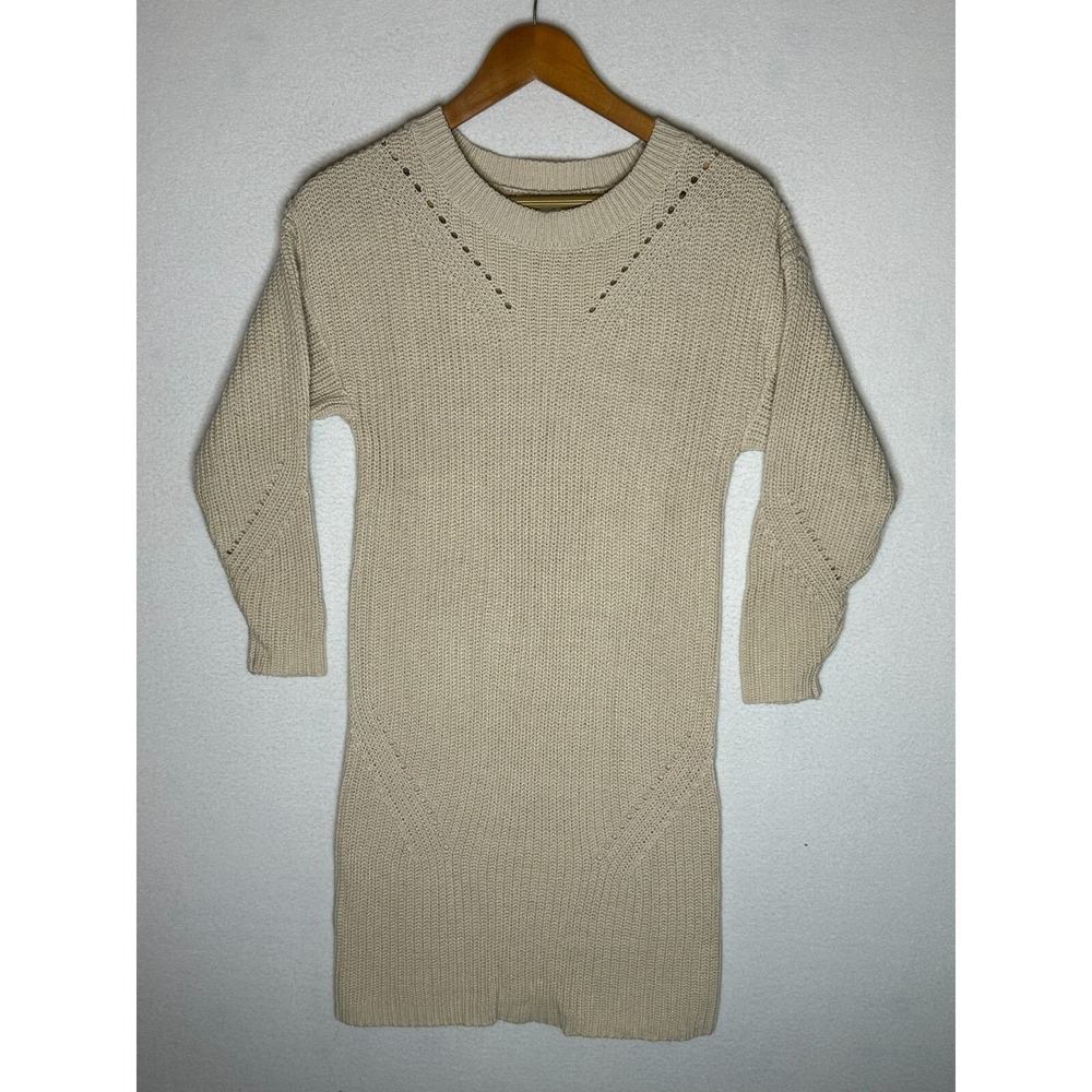 Time & Tru Beige Knit Sweater Dress Womens XS 0-2 Long Sleeve Crew Neck